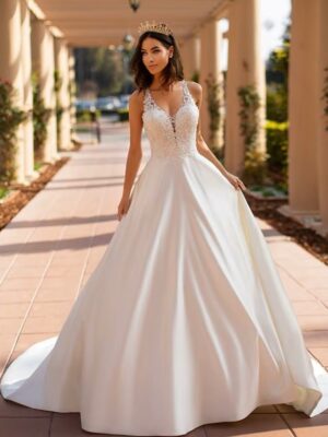 SoDigne Boho Satin A-line Wedding Dresses 2023 Sexy V Nack Lace Blackless Bride Dress Customized Sleeveless Bridal Gowns