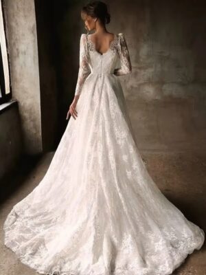 SoDigne A-line Lace Wedding Dresses Sweetheart Full Sleeves Bridal Dress Beach Long Wedding Gown Robe De Mairee Customized 4 Se3b5be54e8cc475b9f9d60d911130e51a Cropped