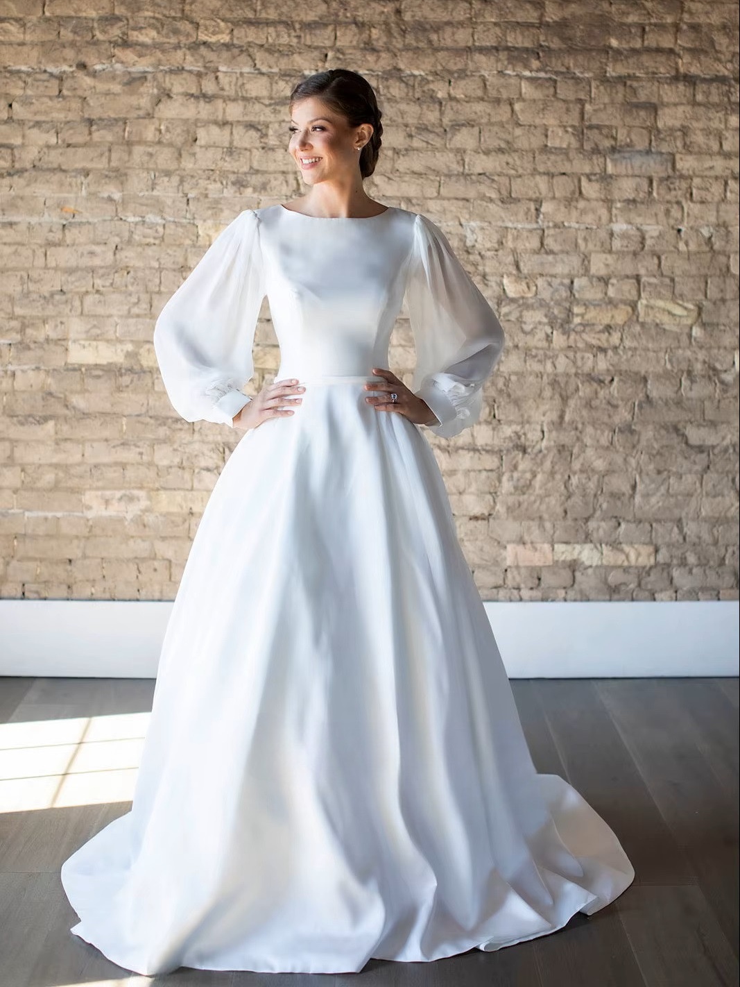 SoDigne Satin A-line Wedding Dresses Full Sleeves O-neck Bridal Dress Elegant Long Bridal Gown vestidos de novia Customized 3 SoDigne Satin A-line Wedding Dresses Full Sleeves O-neck Bridal Dress Elegant Long Bridal Gown vestidos de novia Customized – Bild 3