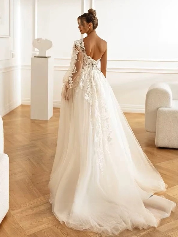 SoDigne A-line Tulle Appliques Wedding Dresses One Shloudler Split Bridal Dress Long Wedding Gown Robe De Mairee Customized  2 SoDigne A-line Tulle Appliques Wedding Dresses One Shloudler Split Bridal Dress Long Wedding Gown Robe De Mairee Customized  – Bild 2