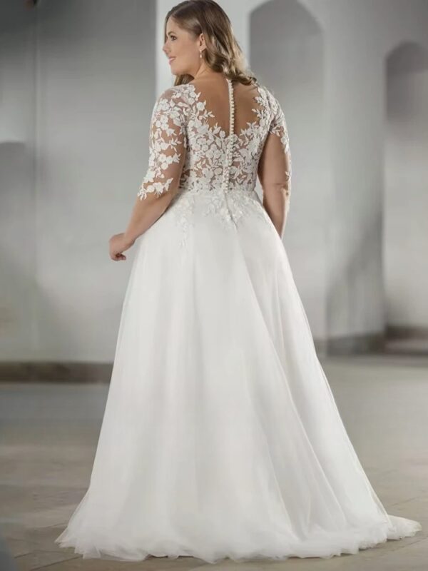 Classic Wedding Dresses Plus Size V Neck Half Sleeves Bride Gowns Tulle Lace Appliques A-Line Sweep Train Robe De PSL980010 – Bild 2