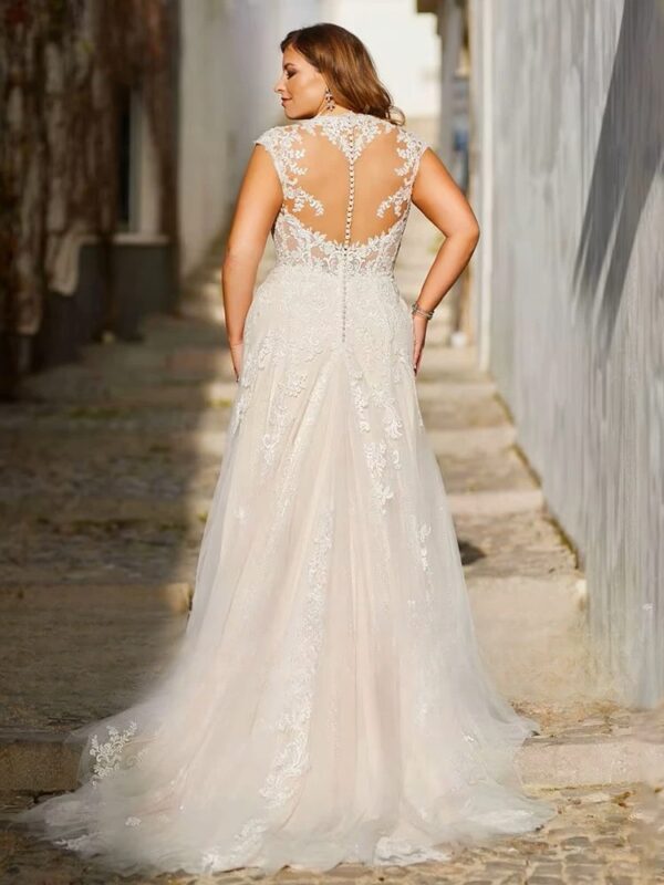 Exquisite Wedding Dresses Plus Size Tulle With Lace Applique V-Neck Backless Bride Gowns Cap Sleeves Mermaid Vestido De Noiva – Bild 2