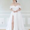 Customize Wedding Dresses Women Plus Size Off The Shoulder V-Neck Bride Gown Satin Side Split A-Line Sweep Train Robe De Mariée 5 Sf504ab2cc2a24ebfa529587bbae6a086x Cropped