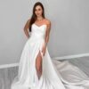 SoDigne A-line Simple Satin Wedding Dresses V-neck Sleeveless Bride Gown Women Split Bridal Dress vestidos de novia Customized 7 A1f8ae156fe0744a4a3f47ac56c2f06a7M Cropped