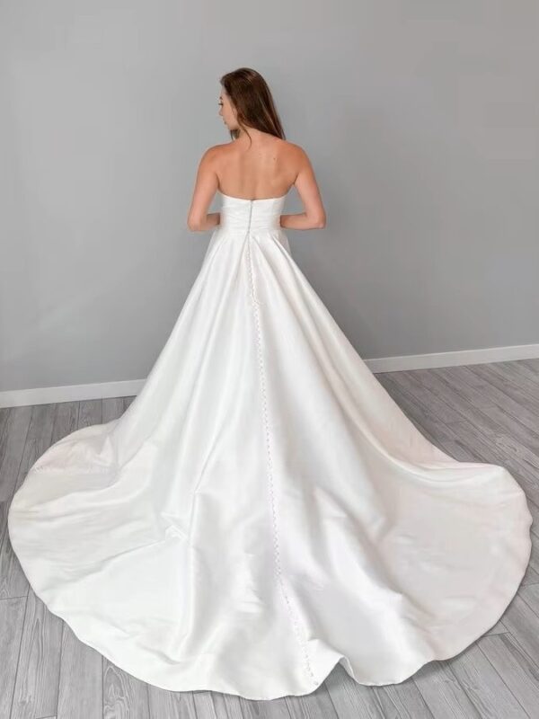 SoDigne A-line Simple Satin Wedding Dresses V-neck Sleeveless Bride Gown Women Split Bridal Dress vestidos de novia Customized – Bild 2