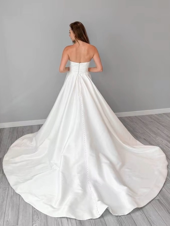 SoDigne A-line Simple Satin Wedding Dresses V-neck Sleeveless Bride Gown Women Split Bridal Dress vestidos de novia Customized 2 SoDigne A-line Simple Satin Wedding Dresses V-neck Sleeveless Bride Gown Women Split Bridal Dress vestidos de novia Customized – Bild 2