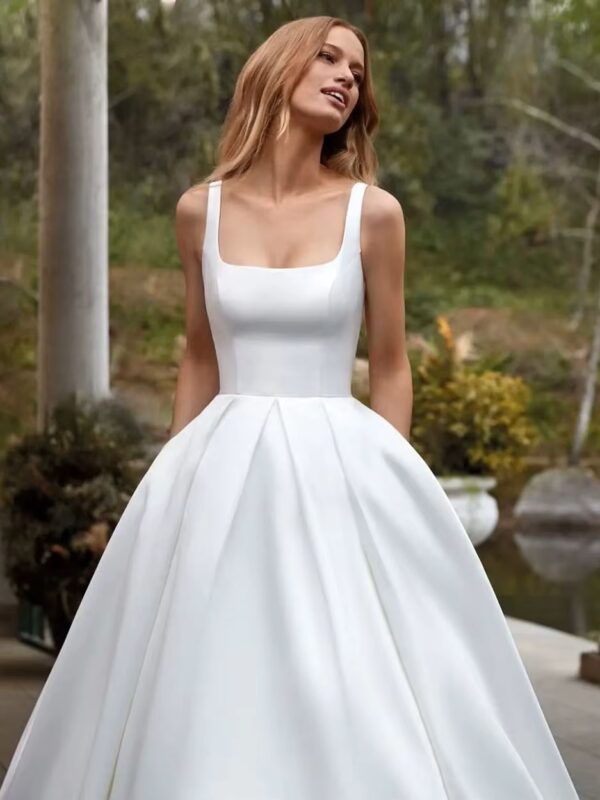 SoDigne Simple Wedding Gowns Elegant Satin A Line Bride Dress Spaghetti strap Backless Bridal Dress Wedding Dress Customized – Bild 3