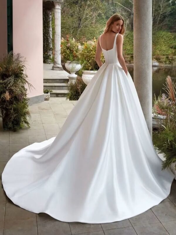 SoDigne Simple Wedding Gowns Elegant Satin A Line Bride Dress Spaghetti strap Backless Bridal Dress Wedding Dress Customized – Bild 2