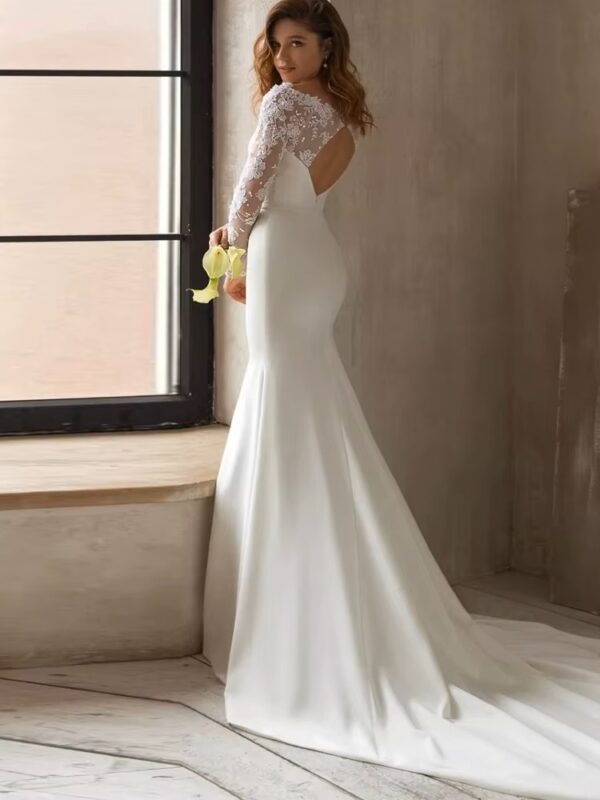 Gorgeous Lace Mermaid Wedding Dress Long Sleeve Modest Arabic Simple Bridal Gown Long Train Bride Dress Robe De Novia Customized – Bild 2