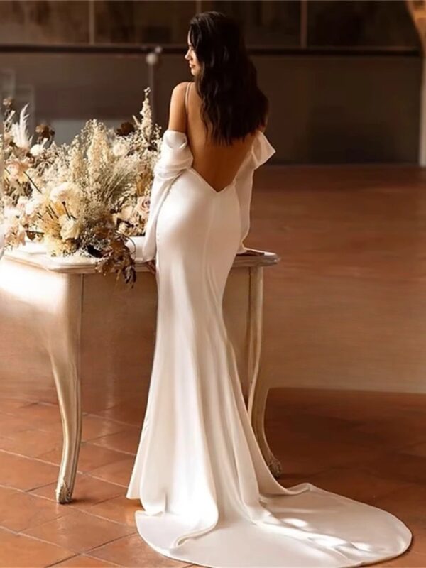 Classic Mermaid Long Sleeve Wedding Dress 2025 Off The Shoulder Open Back Bridal Gown Sweep Train Vestido De Noiva Customized – Bild 2