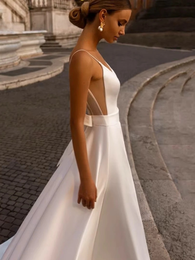 Elegant Wedding Dress For Woman Sweetheart-Neck A-Line Spaghetti Straps Open Back Bride Gown Train Vestidos De Novia Customized 4 Elegant Wedding Dress For Woman Sweetheart-Neck A-Line Spaghetti Straps Open Back Bride Gown Train Vestidos De Novia Customized – Bild 4