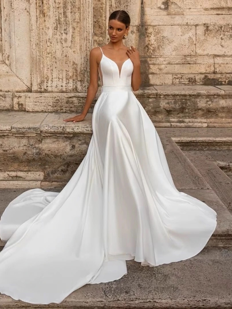 Elegant Wedding Dress For Woman Sweetheart-Neck A-Line Spaghetti Straps Open Back Bride Gown Train Vestidos De Novia Customized 3 Elegant Wedding Dress For Woman Sweetheart-Neck A-Line Spaghetti Straps Open Back Bride Gown Train Vestidos De Novia Customized – Bild 3