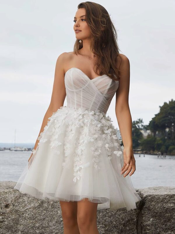 SoDigne A-line Tulle Short Wedding Dresses Sweetheart Sleeveless Appliques Bridal Dress Women Mini Wedding Gown Robe De Mairee