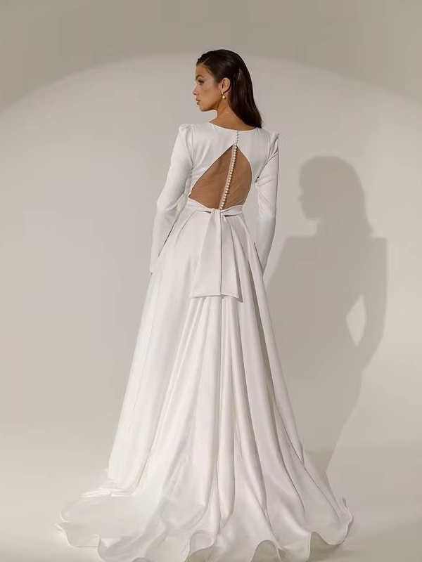 SoDigne A-line Elegant Wedding Dresses V-neck Full Sleeves Stain Bridal Dress Long Bridal Gown vestidos de novia 2025 Customized 3 SoDigne A-line Elegant Wedding Dresses V-neck Full Sleeves Stain Bridal Dress Long Bridal Gown vestidos de novia 2025 Customized – Bild 3