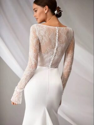 SoDigne Mermaid Elegant Wedding Dress Square Collar Full Sleeves Satin/Lace Bride Dresses Split Bridal Gown Vestido De Noiva 4 S1c705004deca4aa29946a03682bc37deE Cropped