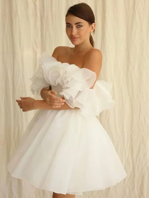 Customized Civil Short Boho Wedding Dresses Off The Shoulder Tiered Ruffles Puffy Mini Wedding Party Gowns For Bride Robes 2025 – Bild 3