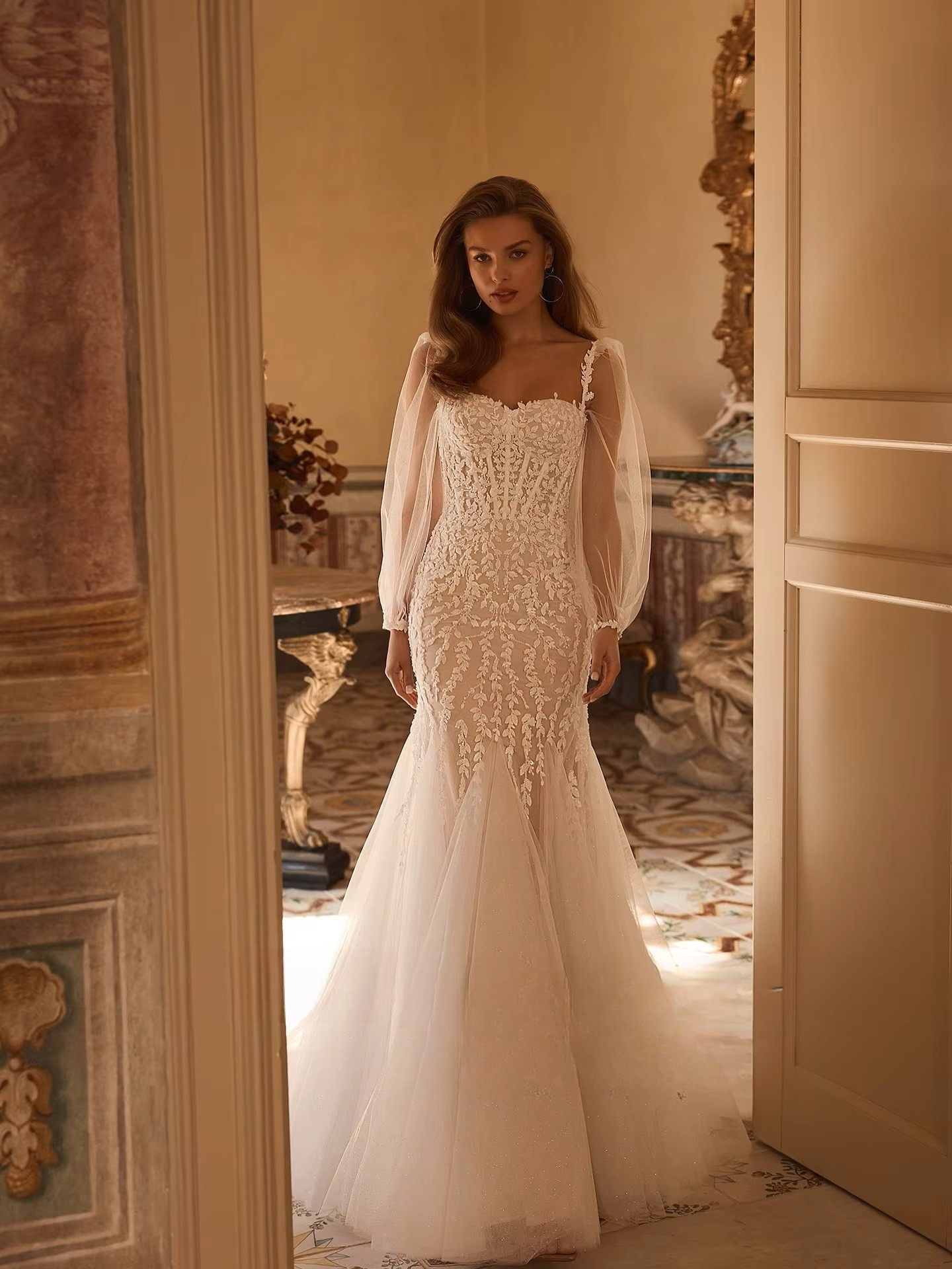 SoDigne Mermaid Tulle Appliques Bride Dresses Sweetheart Full Sleeves Wedding Dress Bridal Gowns vestidos de novia Customized 3 SoDigne Mermaid Tulle Appliques Bride Dresses Sweetheart Full Sleeves Wedding Dress Bridal Gowns vestidos de novia Customized – Bild 3