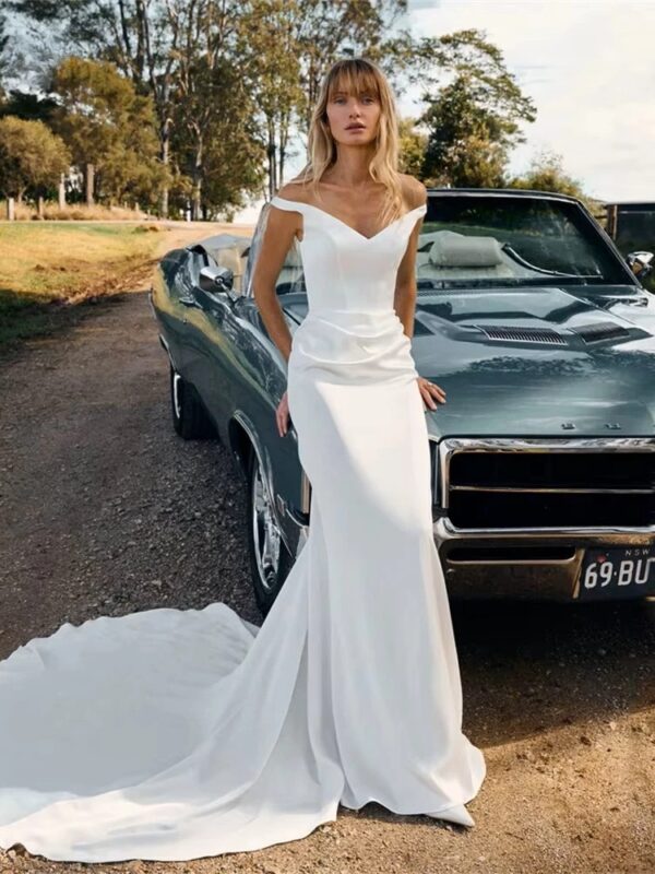 BIGDAY V-Neck Mermaid Wedding Dress 2025 Pleat Off The Shoulder Open Back Sweep Train Bridal Gown Vestidos De Noiva Customized – Bild 3