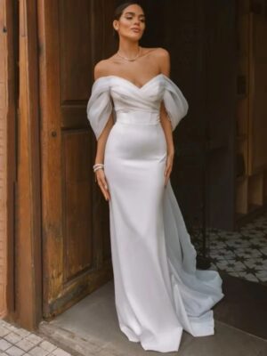 Elegant Sweetheart Mermaid Wedding Dress Women White Off The Shoulder Open Back Bridal Gown Train Vestidos De Novia Customized