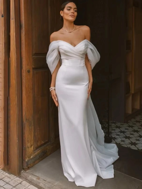 Elegant Sweetheart Mermaid Wedding Dress Women White Off The Shoulder Open Back Bridal Gown Train Vestidos De Novia Customized 1 Elegant Sweetheart Mermaid Wedding Dress Women White Off The Shoulder Open Back Bridal Gown Train Vestidos De Novia Customized