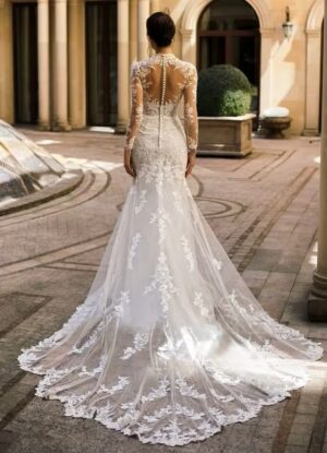 SoDigne Mermaid Lace Appliques Wedding Dresses Tulle Full Sleeves Bridal Dress Long Bride Gown vestidos de novia Customized 3 S3c61404edf964d60af4be884aeadc5feA Cropped