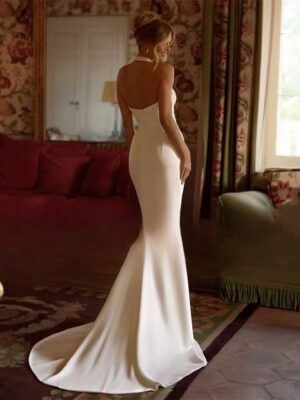 Modern Mermaid Wedding Dress Women 2025 Halter Pleat Side Split Open Back Sleeveless Bridal Gown Vestidos De Noiva Customized 4 S429589425b7d441aaa832a5fdd8c26406 Cropped