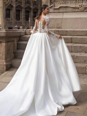 SoDigne A-line Satin Wedding Dresses O-neck Appliques Full Sleeves Bridal Dress Long Bride Gown vestidos de novia Customized 3 S62e0914988d34c6ebec3e1a30b086e29r Cropped