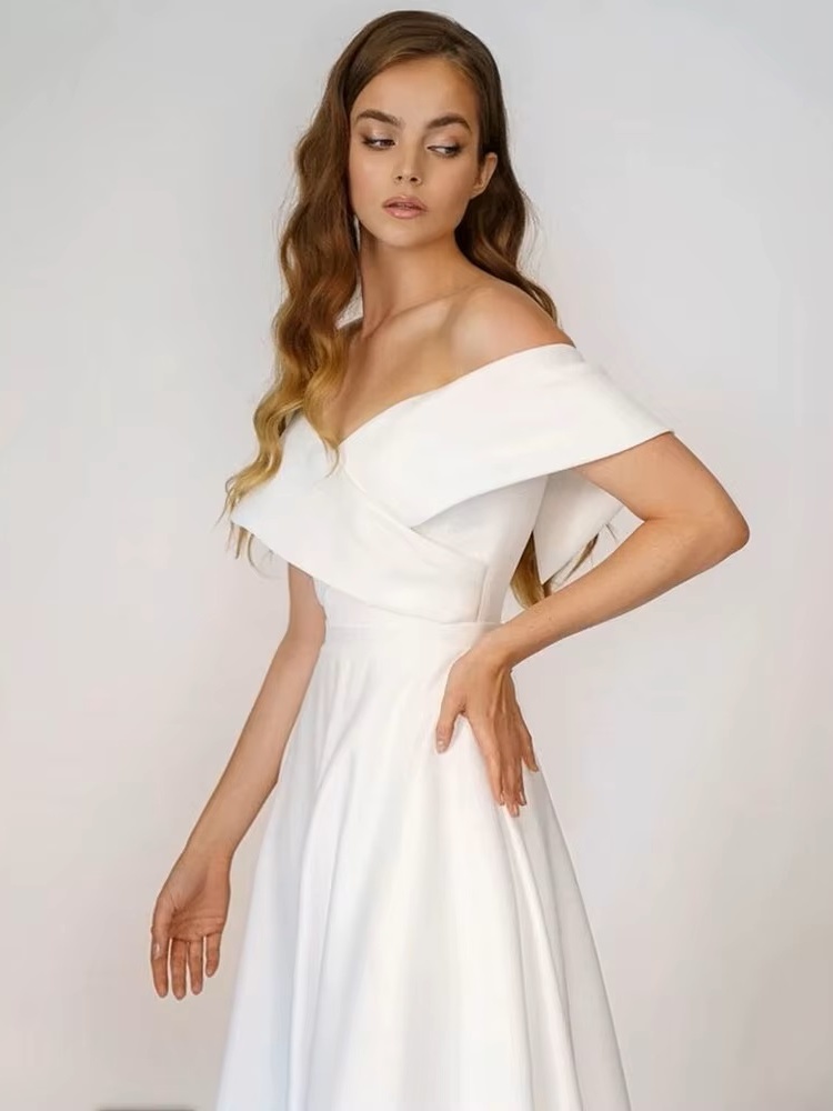 SoDigne Beach Satin Wedding Dresses Off Shoulder Simple Bridal Gowns A Line Wedding Gowns Robe De Mariee Customized 4 SoDigne Beach Satin Wedding Dresses Off Shoulder Simple Bridal Gowns A Line Wedding Gowns Robe De Mariee Customized – Bild 4