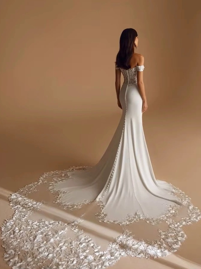 SoDigne Mermaid Off Shoulder Wedding Dresses Full Sleeves Lace Appliques Bridal Dress Soft Satin Bride Gown vestidos de novia  2 SoDigne Mermaid Off Shoulder Wedding Dresses Full Sleeves Lace Appliques Bridal Dress Soft Satin Bride Gown vestidos de novia  – Bild 2