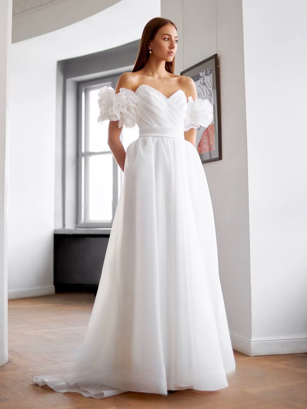 SoDigne A-line Organza Wedding Dresses Sweetheart Short Sleeves Bridal Dress Long Wedding Gown Robe De Mairee Customized  3 SoDigne A-line Organza Wedding Dresses Sweetheart Short Sleeves Bridal Dress Long Wedding Gown Robe De Mairee Customized  – Bild 3