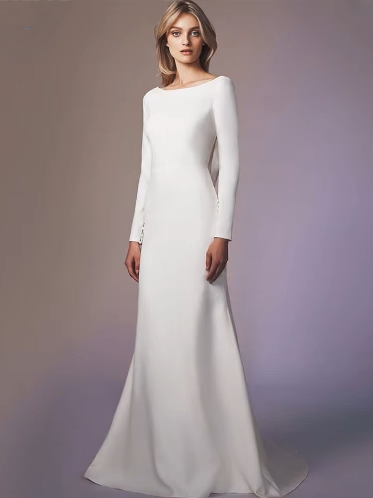 Long Sleeves Mermaid Back Cowl Wedding Dresses O-neck Beach Backless Bridal Party Gown Vestido De Novia Sweep Train Customized 1 Long Sleeves Mermaid Back Cowl Wedding Dresses O-neck Beach Backless Bridal Party Gown Vestido De Novia Sweep Train Customized