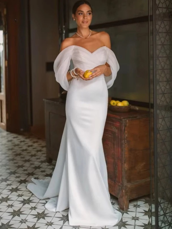 Elegant Sweetheart Mermaid Wedding Dress Women White Off The Shoulder Open Back Bridal Gown Train Vestidos De Novia Customized 3 Elegant Sweetheart Mermaid Wedding Dress Women White Off The Shoulder Open Back Bridal Gown Train Vestidos De Novia Customized – Bild 3