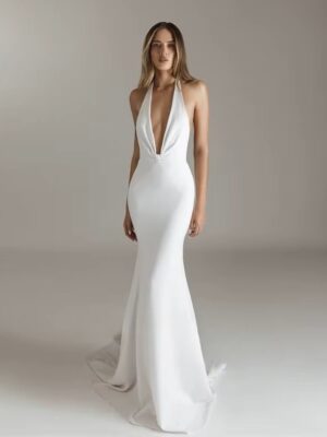 SoDigne Mermaid Satin Simple Wedding Dresses Halter Sleeveless Bridal Dress Elegant Wedding Gown Robe De Mairee ﻿Customized