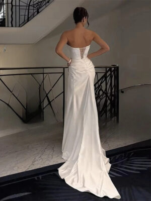 BIGDAY Modern Mermaid Wedding Dress Boat-Neck Lace Appliqued Pleat Open Back Lace-up Bridal Gown Vestido De Noiva Customized 4 S79689e0a60364447a4c91d619fc7bf4ee Cropped
