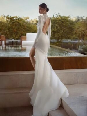 SoDigne Mermaid Wedding Dresses High Neck Full Sleeves Satin/Lace Bridal Dress Long Wedding Gown Robe De Mairee Customized 4 S802a8f4f97dc4b35b9e393172b8d7809f Cropped