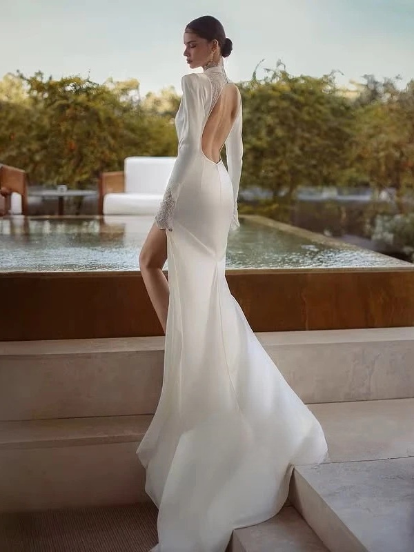 SoDigne Mermaid Wedding Dresses High Neck Full Sleeves Satin/Lace Bridal Dress Long Wedding Gown Robe De Mairee Customized 2 SoDigne Mermaid Wedding Dresses High Neck Full Sleeves Satin/Lace Bridal Dress Long Wedding Gown Robe De Mairee Customized – Bild 2