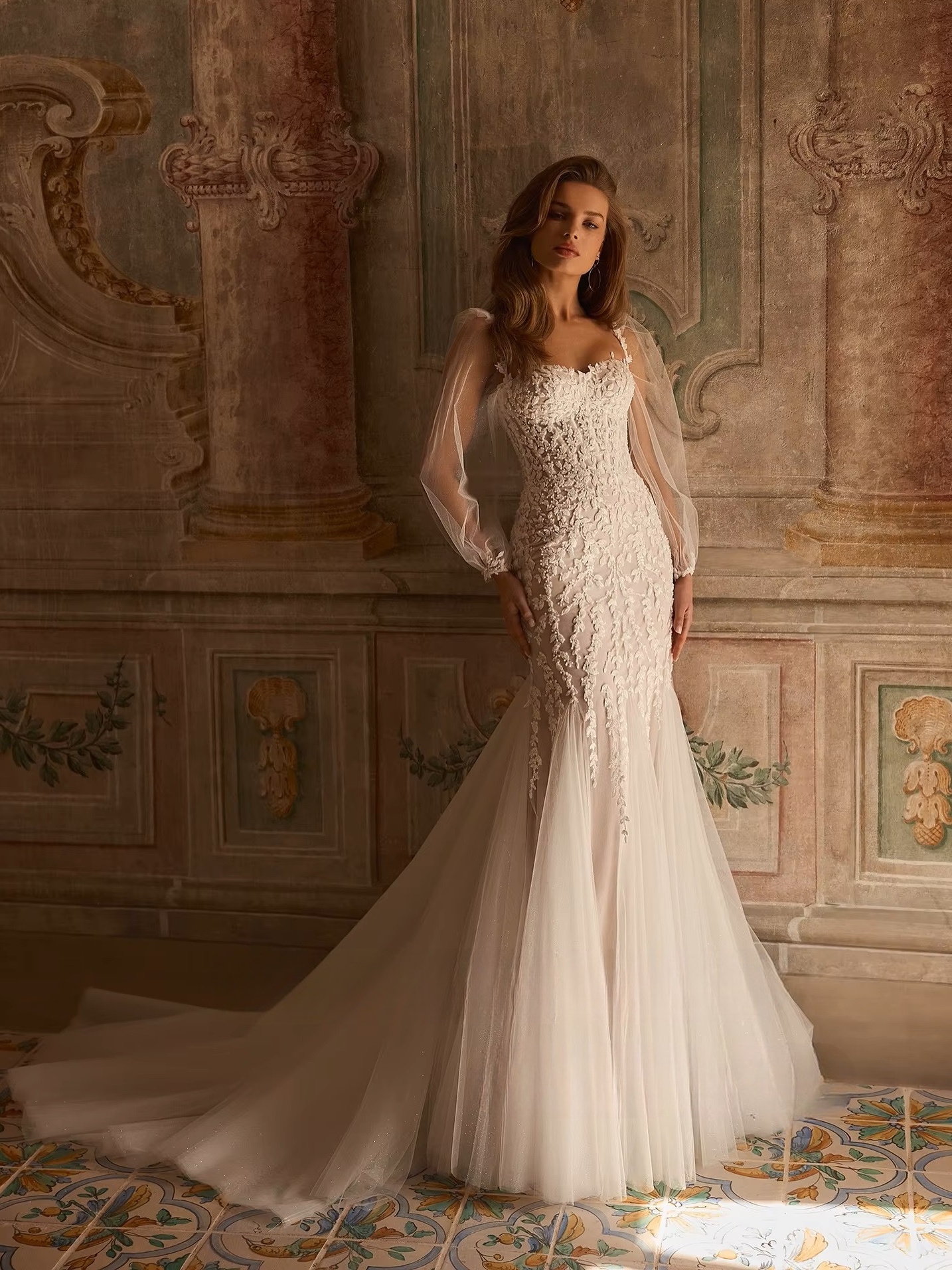 SoDigne Mermaid Tulle Appliques Bride Dresses Sweetheart Full Sleeves Wedding Dress Bridal Gowns vestidos de novia Customized 1 SoDigne Mermaid Tulle Appliques Bride Dresses Sweetheart Full Sleeves Wedding Dress Bridal Gowns vestidos de novia Customized