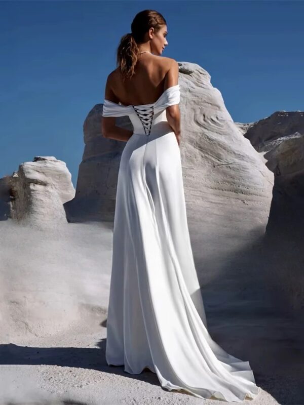Elegant Off The Shoulder Mermaid Wedding Dress Strapless Pleat Side Slit Open Back Bridal Gown Train Vestido De Noiva Customized – Bild 2