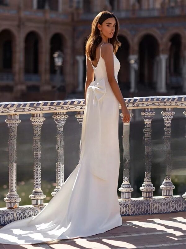 Elegant Mermaid Wedding Dresses Women Spaghetti Straps V-Neck Open Back Bow Sleeveless Bridal Gown Vestidos De Noiva Customized – Bild 2