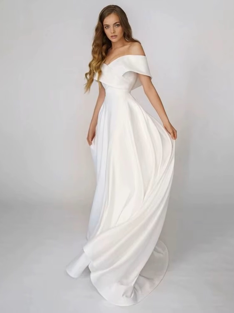 SoDigne Beach Satin Wedding Dresses Off Shoulder Simple Bridal Gowns A Line Wedding Gowns Robe De Mariee Customized 2 SoDigne Beach Satin Wedding Dresses Off Shoulder Simple Bridal Gowns A Line Wedding Gowns Robe De Mariee Customized – Bild 2