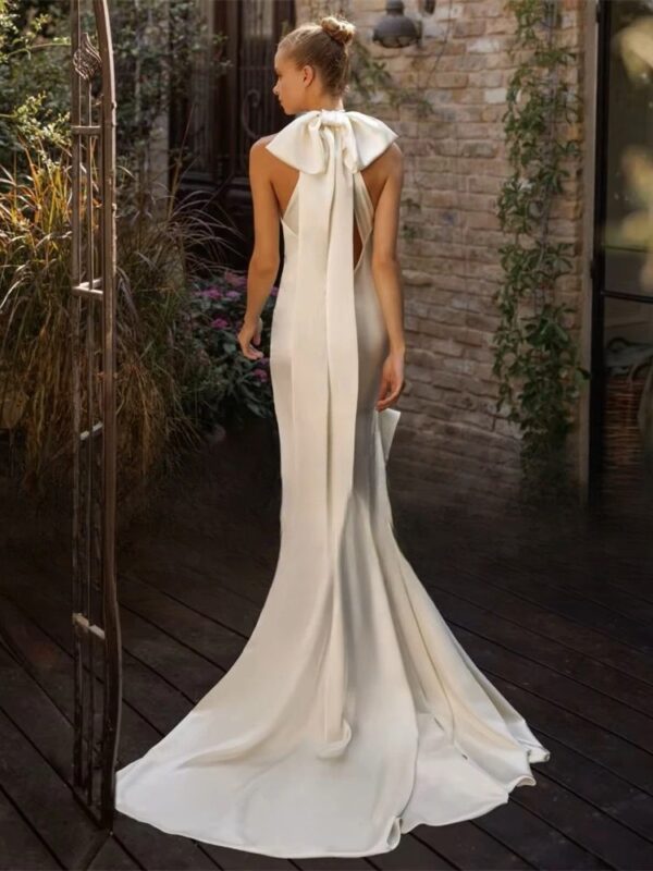 BIGDAY Halter Mermaid Wedding Dress Women Bow Open Back Sleeveless Tiered Sweep Train Bridal Gown Vestido De Noiva Customized – Bild 2