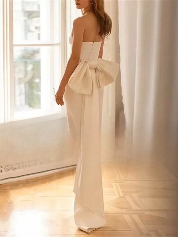 Elegant Short Mermaid Wedding Dress Strapless Satin Bow Sleeveless Simple Lace-up Bridal Gown Vestidos De Noiva Customized 2 Elegant Short Mermaid Wedding Dress Strapless Satin Bow Sleeveless Simple Lace-up Bridal Gown Vestidos De Noiva Customized – Bild 2
