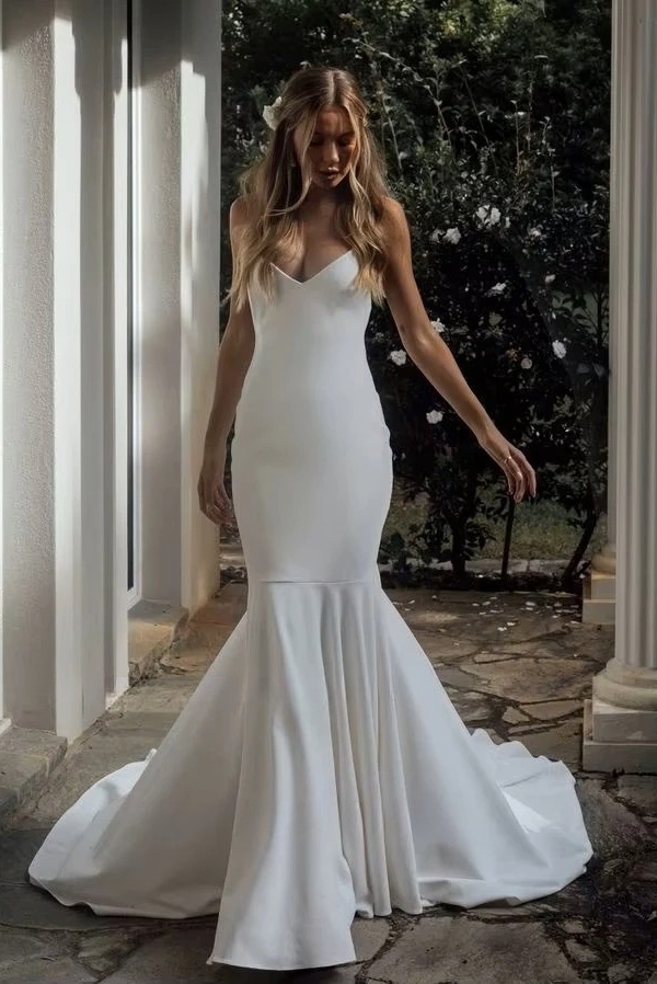 SoDigne Simple Mermaid Wedding Dresses V-neck Sleeveless Satin Elegant Bridal Dress Long Backless Bride Gown vestidos de novia 1 SoDigne Simple Mermaid Wedding Dresses V-neck Sleeveless Satin Elegant Bridal Dress Long Backless Bride Gown vestidos de novia