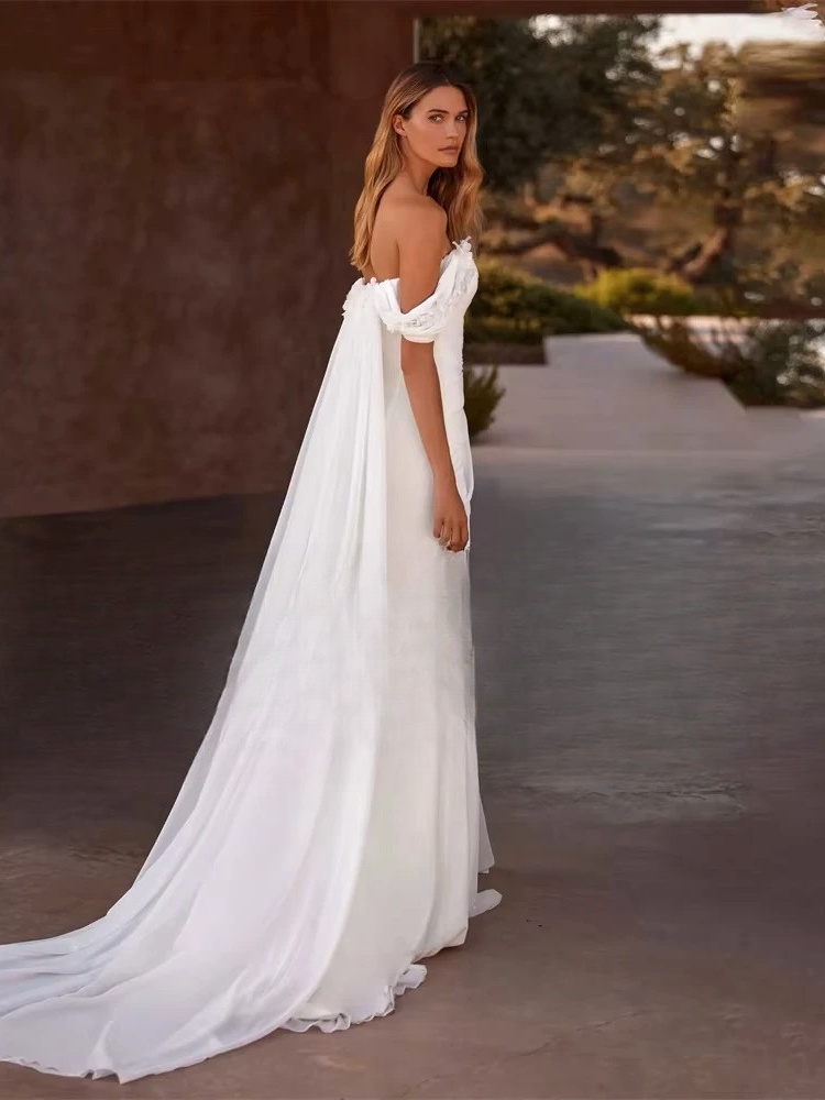BIGDAY Pleat Off The Shoulder Mermaid Wedding Dress Flowers Boat-Neck Open Back Split Bridal Gown Vestido De Noiva Customized 2 BIGDAY Pleat Off The Shoulder Mermaid Wedding Dress Flowers Boat-Neck Open Back Split Bridal Gown Vestido De Noiva Customized – Bild 2