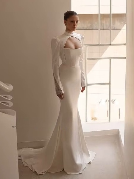 SoDigne Mermaid Simple Wedding Dresses Full Sleeves Satin/Lace Bridal Dress Long Beach Wedding Gown Robe De Mairee Customized 1 SoDigne Mermaid Simple Wedding Dresses Full Sleeves Satin/Lace Bridal Dress Long Beach Wedding Gown Robe De Mairee Customized