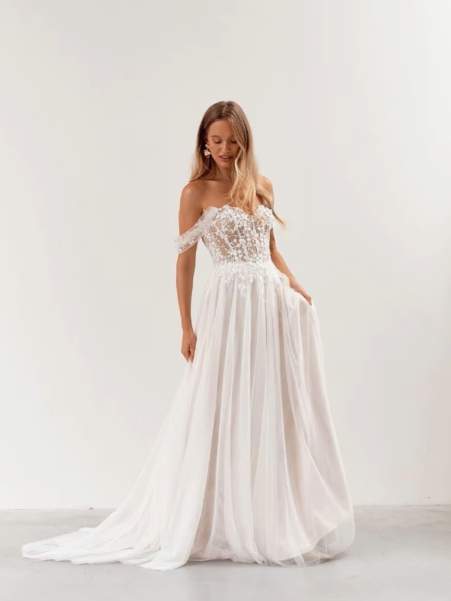 SoDigne Elegant Ivory Vintage Wedding Dresses Off Shoulder A Line Bride Dress For Brides Lace Appliques Bridal Gown Customized 1 SoDigne Elegant Ivory Vintage Wedding Dresses Off  Shoulder A Line Bride Dress For Brides Lace Appliques Bridal Gown Customized