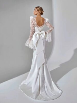 SoDigne Mermaid Satin Bride Dresses Appliques Full Sleeves Wedding Dress Long Bridal Gowns with Bow Robe De Mairee Customized 4 Sad09943f2d72498baecef99b211964d8C Cropped