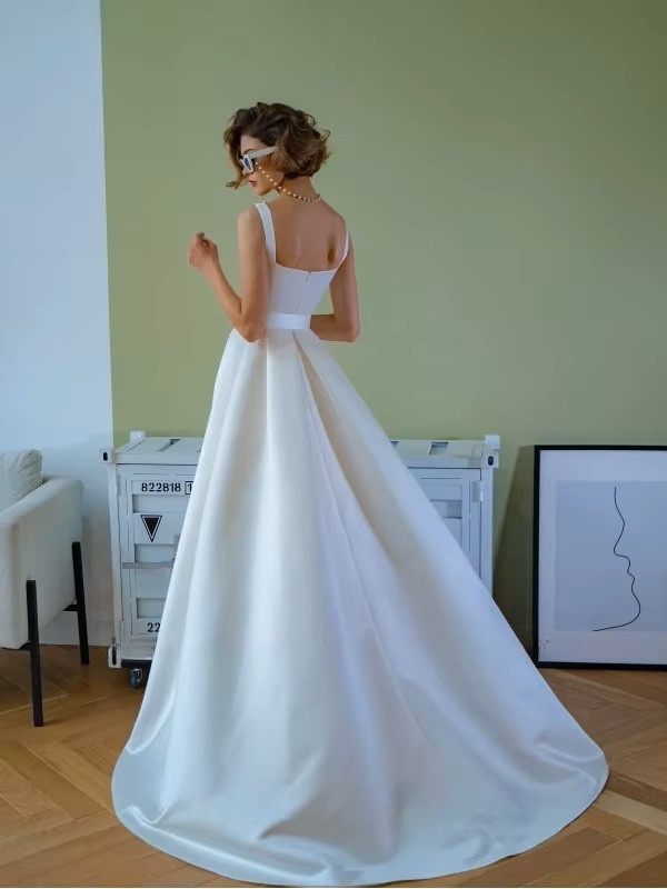SoDigne A-line Simple Wedding Dresses Square Collar Satin Sleeveless Bridal Dress 2024 Long Bride Gown vestidos de novia 2 SoDigne A-line Simple Wedding Dresses Square Collar Satin Sleeveless Bridal Dress 2024 Long Bride Gown vestidos de novia – Bild 2