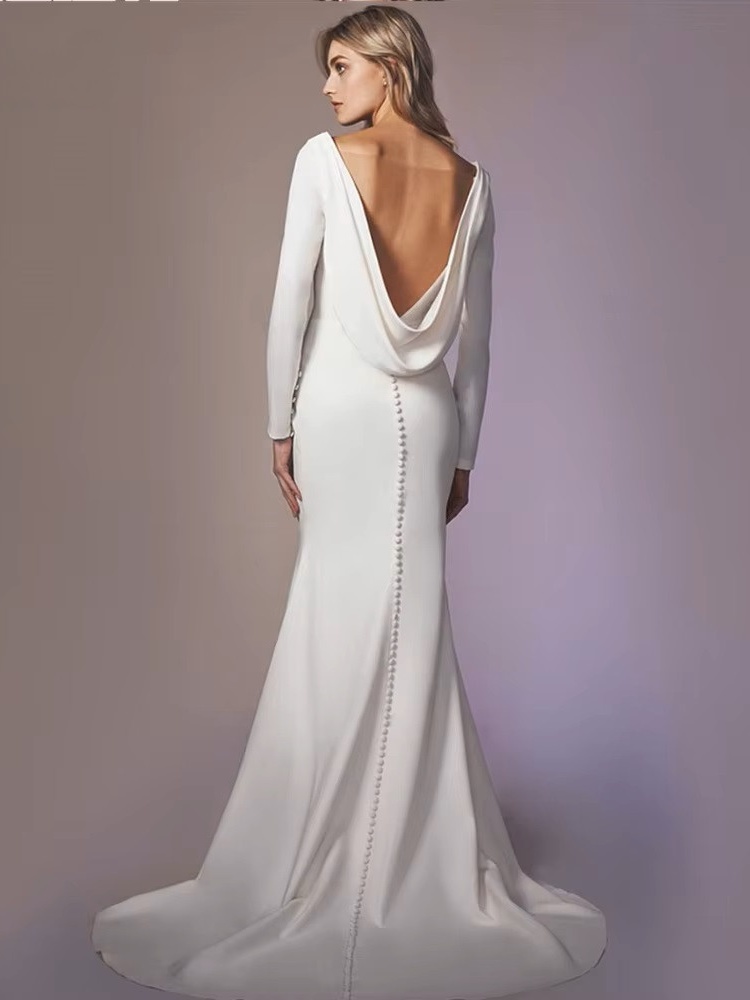 Long Sleeves Mermaid Back Cowl Wedding Dresses O-neck Beach Backless Bridal Party Gown Vestido De Novia Sweep Train Customized 2 Long Sleeves Mermaid Back Cowl Wedding Dresses O-neck Beach Backless Bridal Party Gown Vestido De Novia Sweep Train Customized – Bild 2