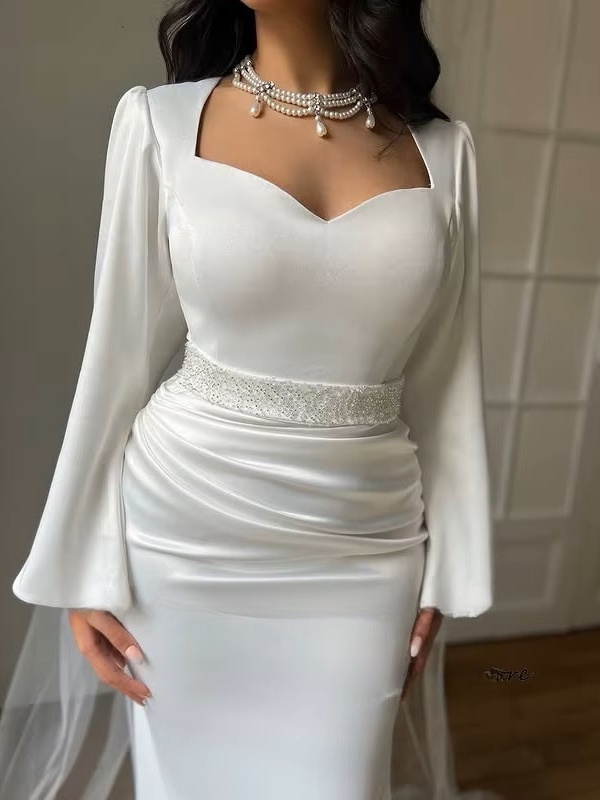 SoDigne Mermaid Satin Wedding Dresses Full Sleeves Sweetheart Elegant Bridal Dress Wedding Gown Bow Robe De Mairee Customized 2 SoDigne Mermaid Satin Wedding Dresses Full Sleeves Sweetheart Elegant Bridal Dress Wedding Gown Bow Robe De Mairee Customized – Bild 2